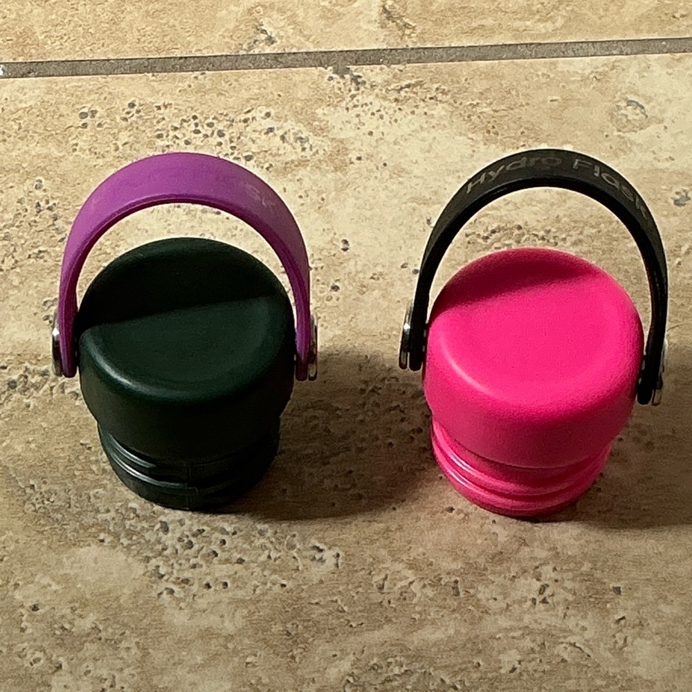 Hydro Flask Pink and Dark Green Bottle Caps